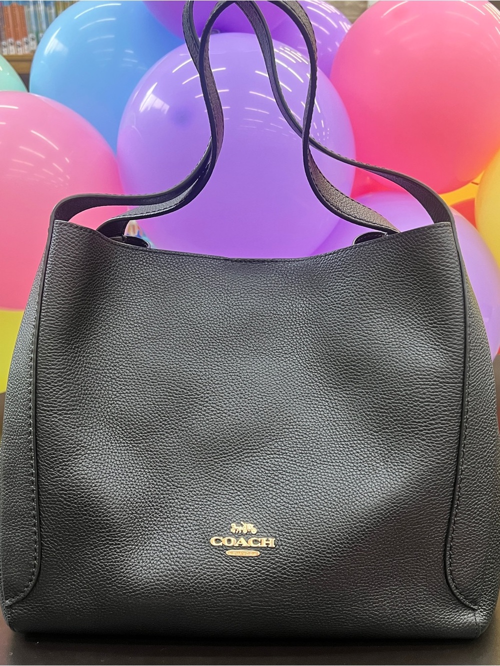 Coach Hadley Hobo 73549 Black Polished Pebble Leather Shoulder Bag